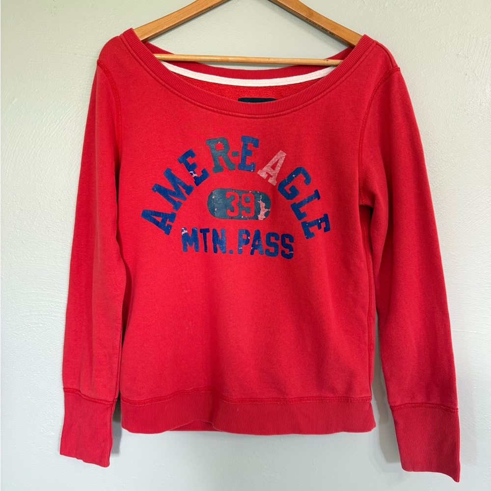 Y2K American Eagle Outfitters Red Scoop Neck Pullover